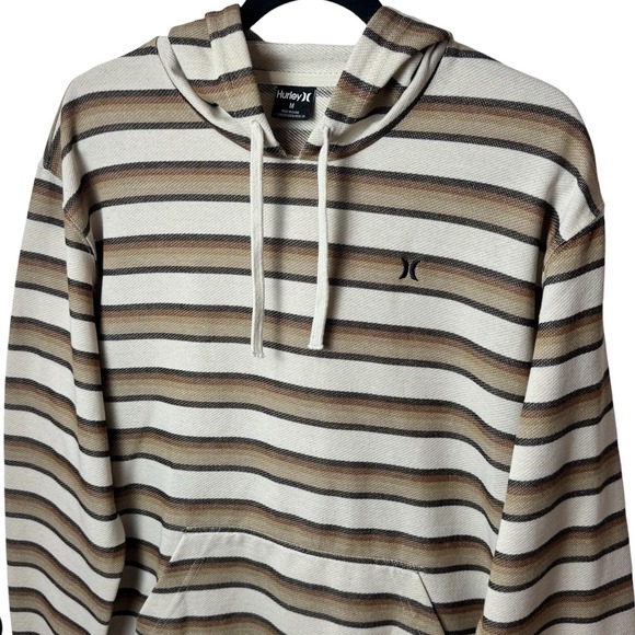 NEW Hurley OG Poncho Hoodie Striped Pullover Sweatshirt Neutral Coastal Cozy M - Picture 3 of 11